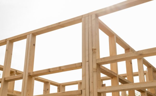 low-view-wooden-house-construction